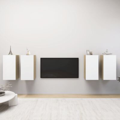 vidaXL TV Cabinets 4 pcs White and Sonoma Oak 12"x11.8"x24" Chipboard
