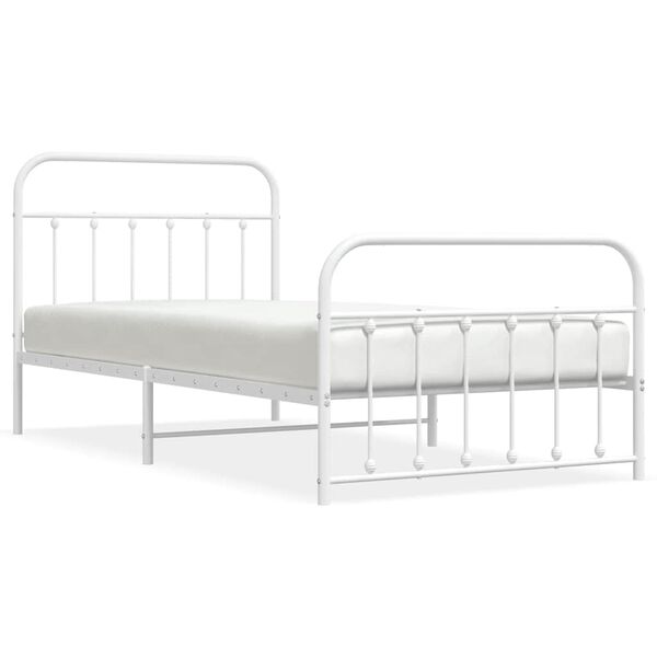 vidaXL Bed Frame White Powder-Coated Steel Single Bed Frame