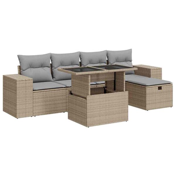 vidaXL Garden Sofa Set Beige, Rattan Poly Rattan, Powder-coated Steel