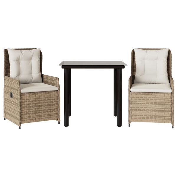 vidaXL 3 Piece Patio Dining Set with Cushions Beige Poly Rattan
