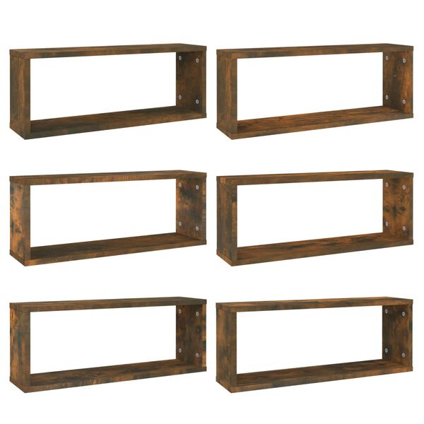 vidaXL Wall Cube Shelf Set of 6 Smoked oak Engineered wood Medium