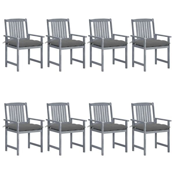 vidaXL Patio Chair Set of 8 Gray Solid Acacia wood Standard Durable