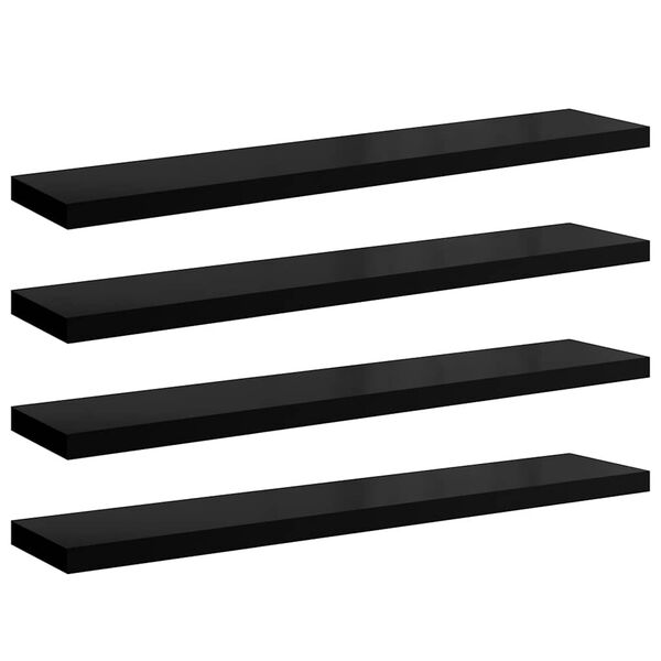 vidaXL Wall Shelf Set of 4 High gloss black Honeycomb MDF, metal