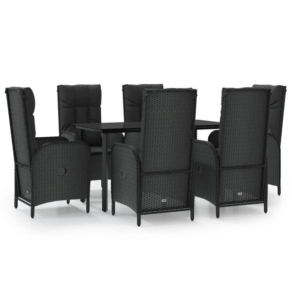 vidaXL Patio Dining Set Black PE Rattan, Powder-Coated Steel, Tempered Glass
