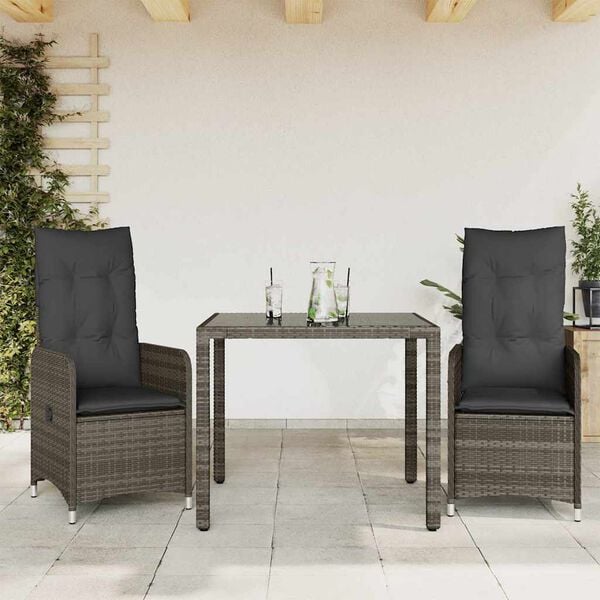 vidaXL Bistro Set Grey PE rattan Standard Adjustable Armrests
