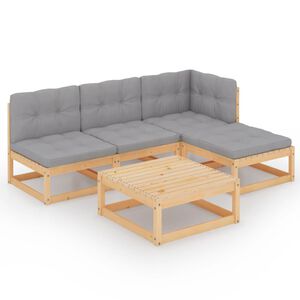 vidaXL Garden Lounge Set Grey, Pine Solid pinewood, 100% polyester Large