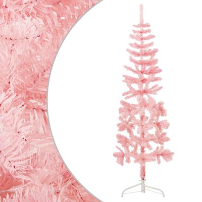 vidaXL Slim Artificial Half Christmas Tree with Stand Pink 6 ft