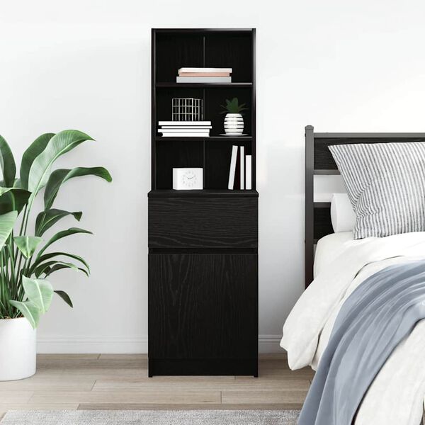 vidaXL Bedside Cabinet Black Engineered wood Tall Bedside Cabinet