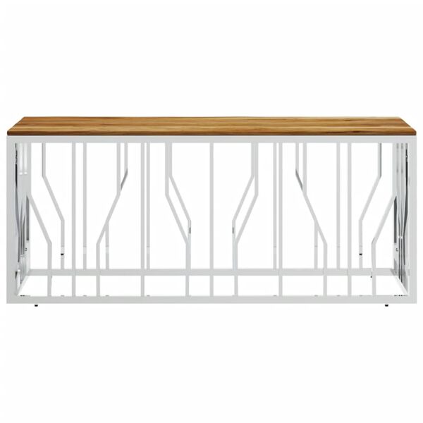 vidaXL Coffee Table Silver Stainless steel, solid acacia wood Medium
