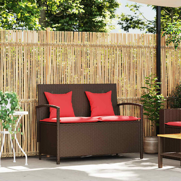 vidaXL Patio Storage Bench Brown with Red cushions