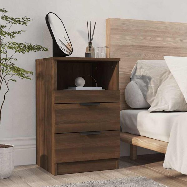 vidaXL Bedside Cabinet Brown Oak Engineered Wood 15.7 x 14.2 x 25.6 in