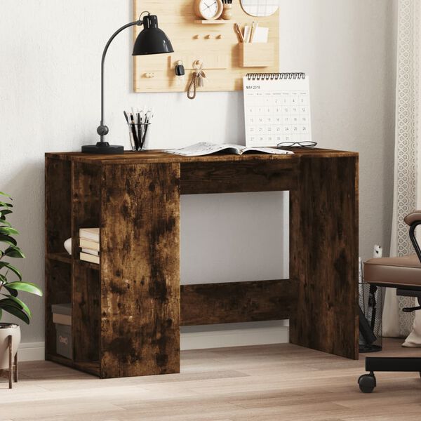 vidaXL Desk Smoked Oak Engineered Wood Medium Desk Rectangular