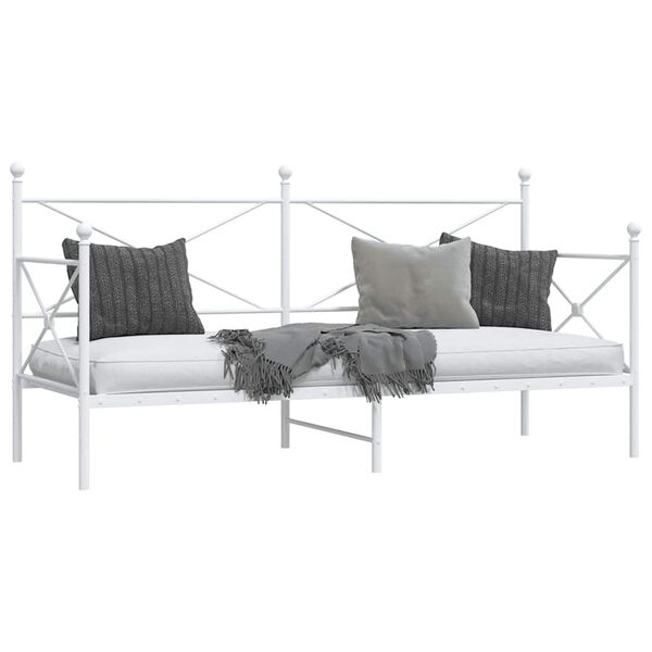 vidaXL Daybed With Trundle White Steel Single Daybed With Trundle