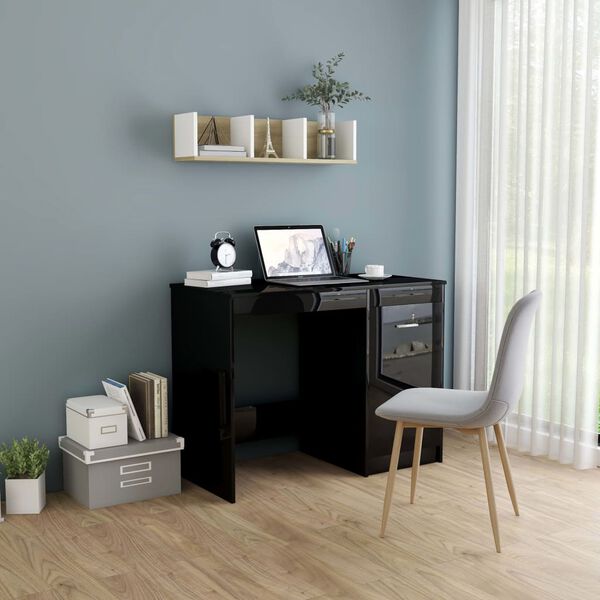 vidaXL Desk High gloss black Engineered wood Medium Computer Desk