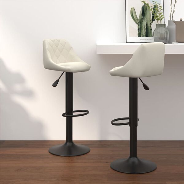 vidaXL Bar Stool Set of 2 Cream Velvet and steel Adjustable Modern