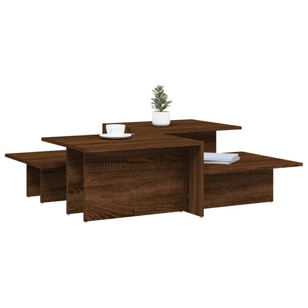 vidaXL Coffee Table Set of 2 Brown oak Engineered wood Medium Storage