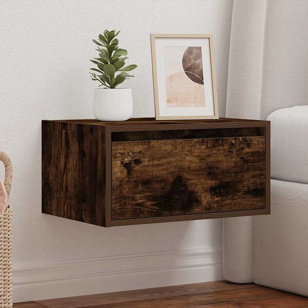 vidaXL Wall-mounted Bedside Cabinet Smoked Oak Engineered wood Medium