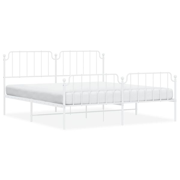 vidaXL Bed Frame White Powder-Coated Steel Full Bed Frame Rectangular
