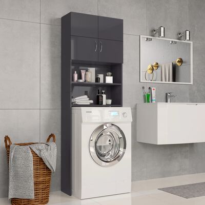 vidaXL Washing Machine Cabinet High Gloss Gray 25.2" x 10" x 74.8"