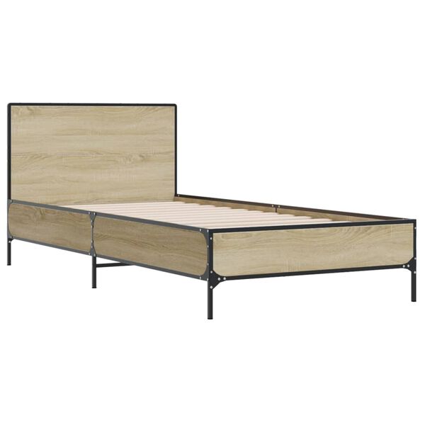 vidaXL Bed Frame Sonoma Oak Engineered Wood, Metal, Plywood Twin Durable