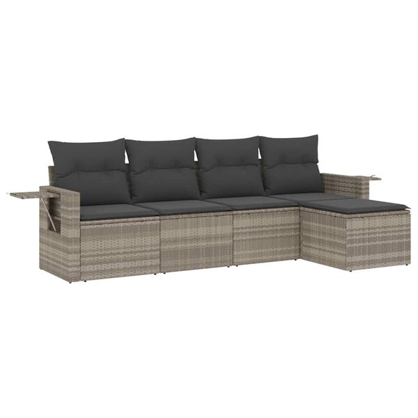 vidaXL Garden Sofa Set Light Grey PE Rattan 5 Piece Modular