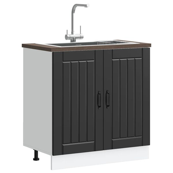vidaXL Sink Base Cabinet Black Engineered Wood Medium Adjustable Feet