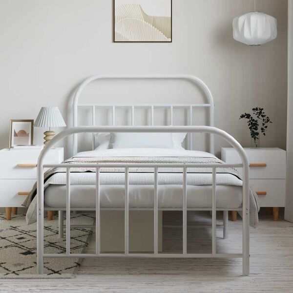 vidaXL Bed Frame White Powder-Coated Steel Single Bed Bed Frame