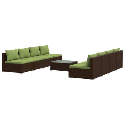 vidaXL 9 Piece Patio Lounge Set with Cushions Poly Rattan Brown