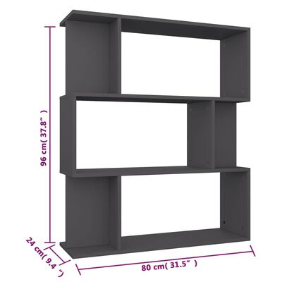 vidaXL Book Cabinet/Room Divider Gray 31.5"x9.4"x37.8" Engineered Wood