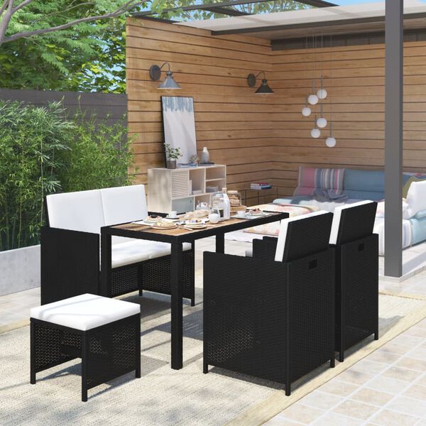 vidaXL Garden Dining Set Black and Cream White PE Rattan