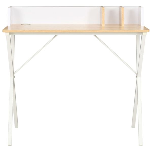 vidaXL Desk White and natural oak Engineered wood Medium Desk