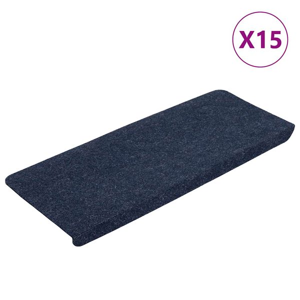 vidaXL Stair Mat Set of 15 Blue Needle felt fabric (95% PES, 5% PP)