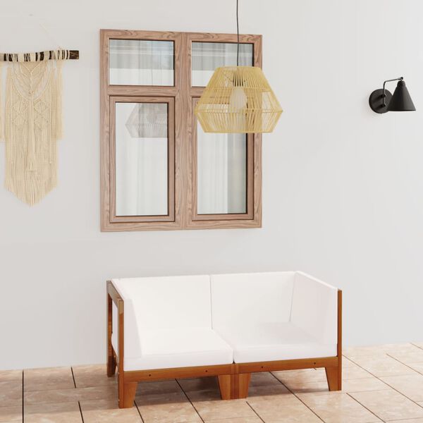 vidaXL 2-seater Sofa Cream white Solid acacia wood Medium Modular