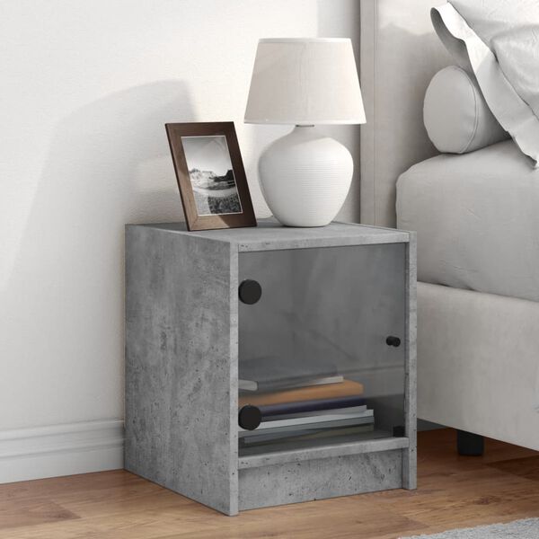 vidaXL Bedside Cabinet Concrete Grey Engineered Wood, Glass