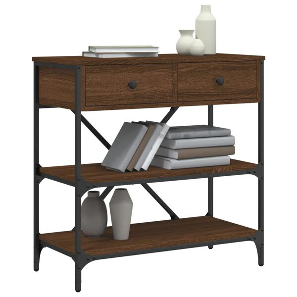 vidaXL Console Table Brown Oak Engineered Wood, Metal Console Table