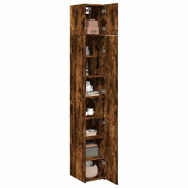 vidaXL Slim Storage Cabinet Smoked Oak 11.8"x16.7"x88.6" Engineered Wood