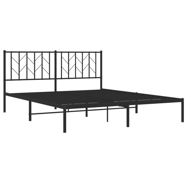 vidaXL Bed Frame Black Powder-Coated Steel Queen Bed Frame Rectangular