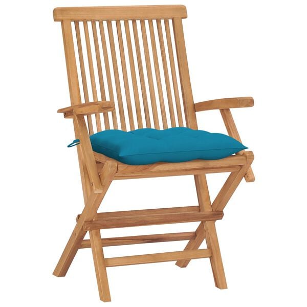 vidaXL Patio Chair Set of 4 Light Blue Solid Teak Wood Medium Foldable