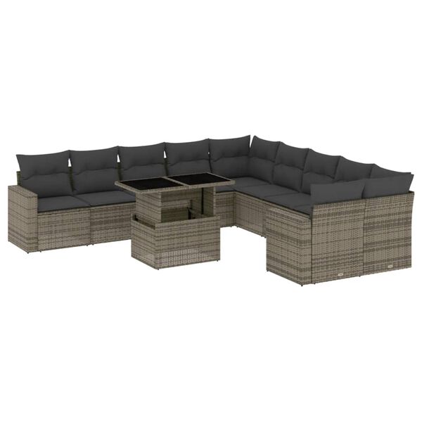 vidaXL Garden Sofa Set Grey Poly Rattan Large Modular Garden Sofa Set