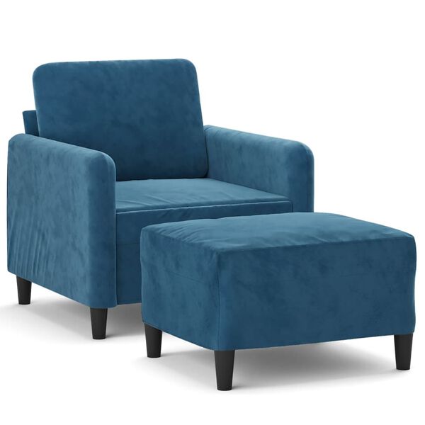 vidaXL Sofa Chair with Footstool Blue 23.6" Velvet