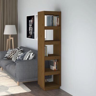 vidaXL Book Cabinet/Room Divider Honey Brown 15.7"x13.8"x65.7" Solid Wood Pine