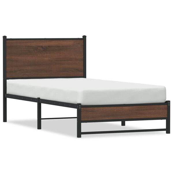 vidaXL Bed Frame Brown oak Steel, Engineered wood Small Single Bed Frame