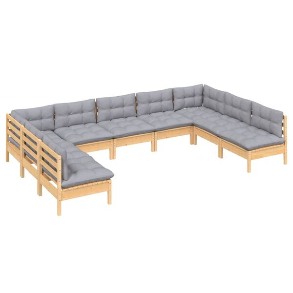vidaXL Garden Lounge Set Grey Solid pine wood, fabric (100% polyester)