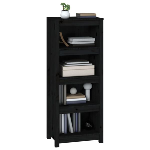 vidaXL Book Cabinet Black Solid Pine Wood Medium Book Cabinet