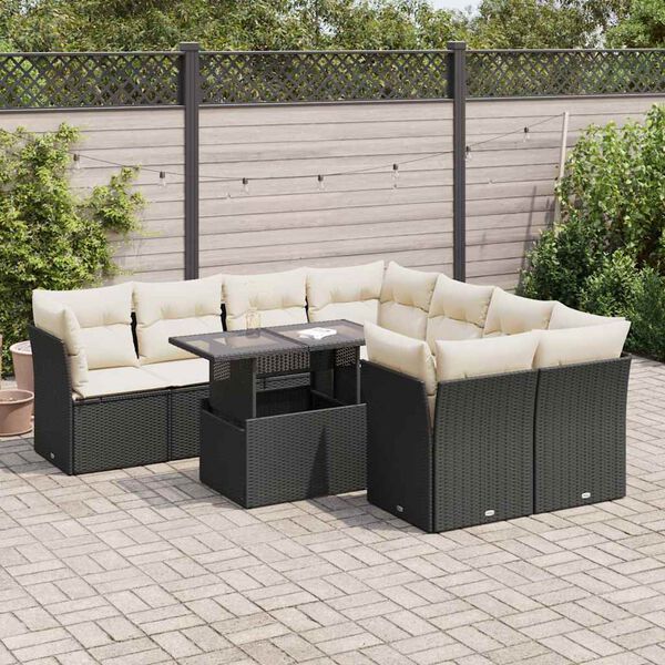 vidaXL Garden Sofa Set Black PE Rattan Large Adjustable Armrests