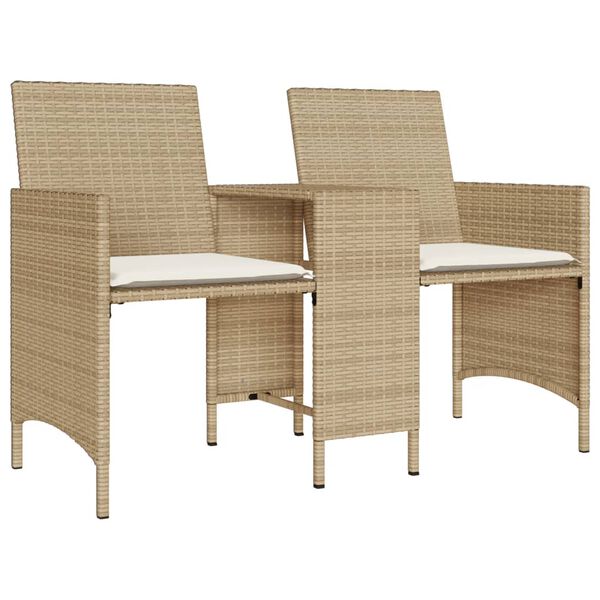 vidaXL Patio Sofa 2-Seater with Table and Stools Beige Poly Rattan