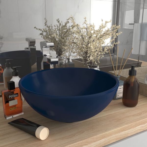 vidaXL Luxury Bathroom Basin Round Matt Dark Blue 12.8x5.5" Ceramic