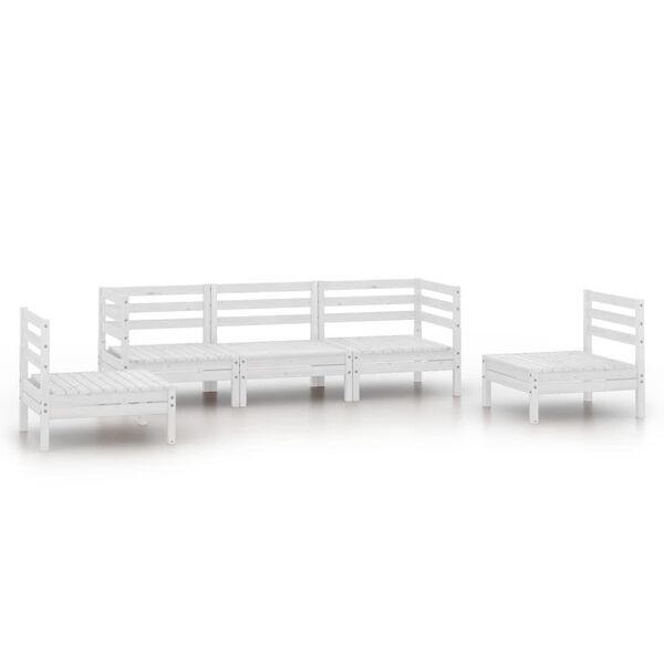 vidaXL 5 Piece Patio Lounge Set White Solid Pinewood