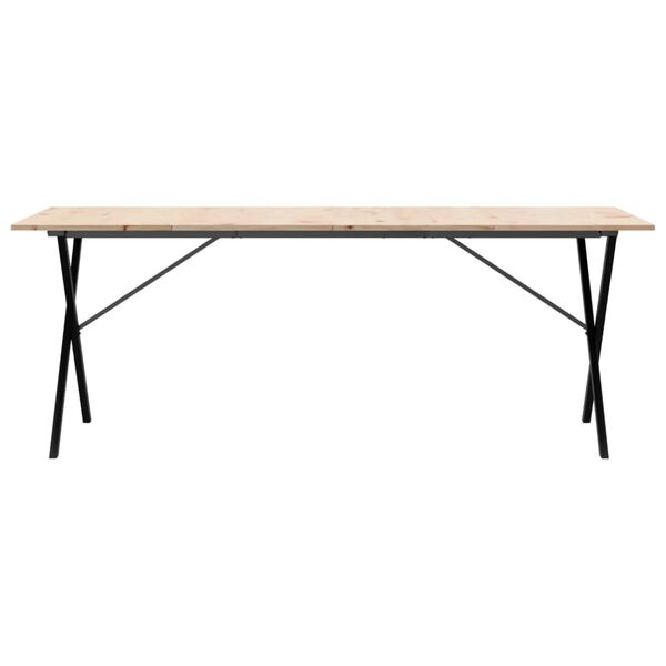 vidaXL Dining Table Natural Pine, Black Solid Pine Wood, Powder-Coated Steel
