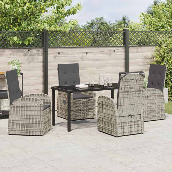 vidaXL Garden Dining Set with Cushion 5 pcs Grey Poly Rattan